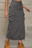 Pleated Pockets Denim Skirt Dress