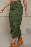 Pleated Pockets Denim Skirt Dress