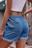 High Waist Drawstring Raw Hem Denim Shorts