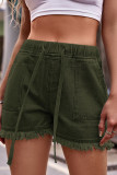 High Waist Drawstring Raw Hem Denim Shorts