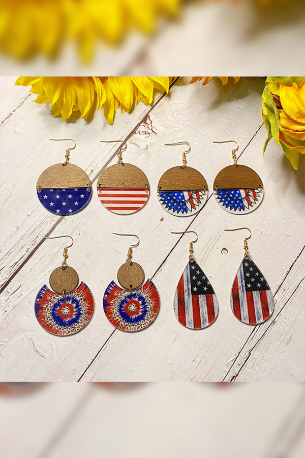 Independence Day American Flag Wood Earrings