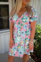 Multicolor Floral Print Tie Back Short Sleeve Dress