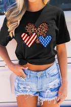 Indenpendence Day Leopard and US Flag Heart Graphic Tee