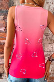 Plain V Neck Gradient Color Heart Print Tank Top