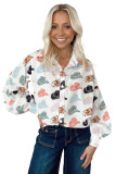 White Cow Boy Hats Puff Sleeve Button Up Shirt