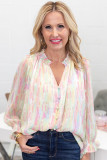 Multicolor Abstract Print Frilled Buttoned Long Sleeve Shirt