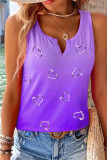 Plain V Neck Gradient Color Heart Print Tank Top