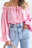 Off Shoulder Ruffle Lantern Sleeves Smocked Top