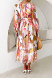 Deep V Neck Ruffle Printing Maxi Dress