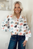 White Cow Boy Hats Puff Sleeve Button Up Shirt