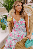 Sky Blue Floral Print Knotted High Waist Sleeveless Jumpsuit