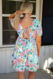Multicolor Floral Print Tie Back Short Sleeve Dress