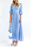 Eyelet Checked Button Up Long Split Dress