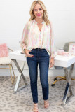 Multicolor Abstract Print Frilled Buttoned Long Sleeve Shirt