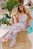 Sky Blue Floral Print Knotted High Waist Sleeveless Jumpsuit