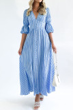 Eyelet Checked Button Up Long Split Dress