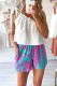 Sky Blue Abstract Print Elastic Waist Pocket Wide-Leg Shorts