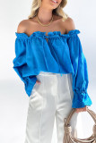 Off Shoulder Ruffle Lantern Sleeves Smocked Top
