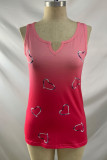 Plain V Neck Gradient Color Heart Print Tank Top