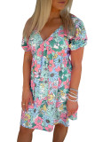 Multicolor Floral Print Tie Back Short Sleeve Dress