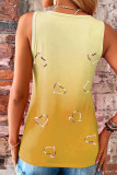 Plain V Neck Gradient Color Heart Print Tank Top