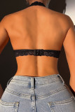 Black Lace Crochet Halter Neck Bralette