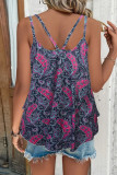 U Neck Strappy Paisley Floral Print Tank Top