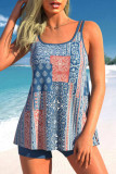 Sky Blue Boho Print Dual Straps Tankini Set