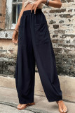Navy High Waist Pockets Wide Leg Pants