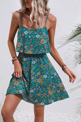 Spaghetti Printing Mini Dress