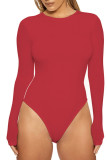 Plain Crew Neck Long Sleeves Bodysuit