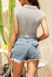 Sleeveless Turndown Collar Knitting Crop Top