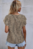 Leopard Print Flutter Sleeve V Neck Blouse