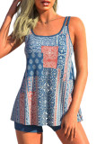 Sky Blue Boho Print Dual Straps Tankini Set