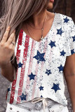 Independence Day America Flag V Neck Top