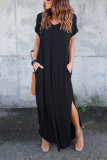 Black V Neck Split Maxi Dress