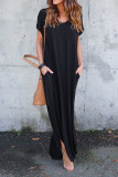 Black V Neck Split Maxi Dress