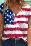 Independence Day America Flag V Neck Top