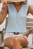 Plain V Neck Lace Edge Eyelet Pattern Tank Top