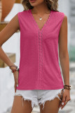 Plain V Neck Lace Edge Eyelet Pattern Tank Top
