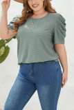 Eyelet Smocked Sleeves Plus Size Top