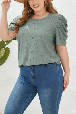 Eyelet Smocked Sleeves Plus Size Top