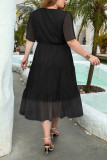 Swiss Dot Splicing Tiered Plus Size Dress