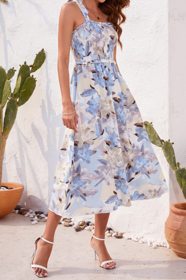 Spaghetti Floral SLeeveless Smocked Dress