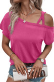 Rose Asymmetric Criss Cross One Shoulder T Shirt