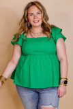 Green Ruffle Tiered Short Sleeve Plus Size Babydoll Top