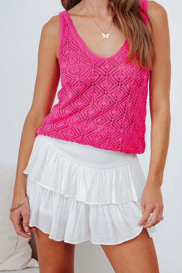 Plain V Neck Geometric Knit Tank Top