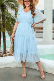 Swiss Dot Splicing Tiered Plus Size Dress
