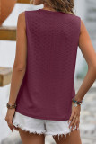 Plain V Neck Lace Edge Eyelet Pattern Tank Top