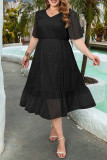 Swiss Dot Splicing Tiered Plus Size Dress